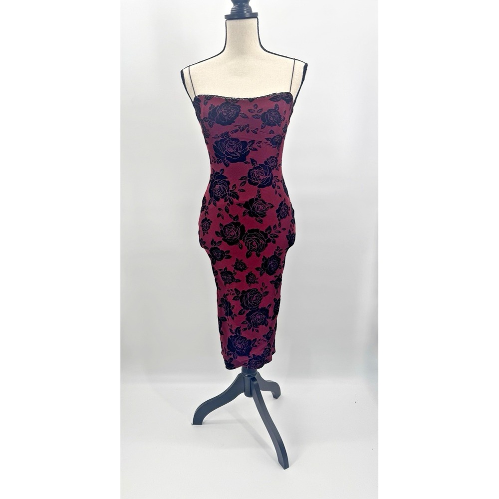 Whimsigoth Windsor Babydoll Dress XS Bodycon Mesh Floral Velvet Burnout Roses
